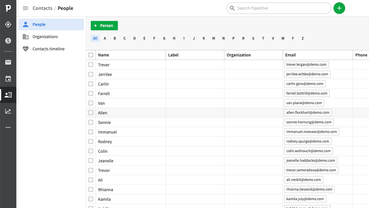 See all Persons in Pipedrive